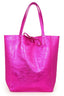 Ladies Soft Italian Real Leather Metallic Shopper Tote Bags Women Girls College Shoulder Handbags for Women