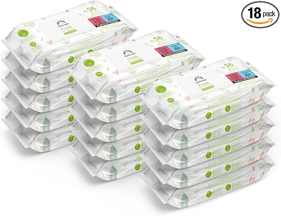 Madam Wellness Amazon Brand – Mama Bear Fresh Lightly Fragranced Baby Wipes, 1008 Count (18 Packs of 56) | Hypoallergenic & Dermatologically Tested | Gentle Wipes for Sensitive Baby Skin | Infused with Soothing Ingredients for Everyday Hygiene - Baby Wipes - British D'sire Main image