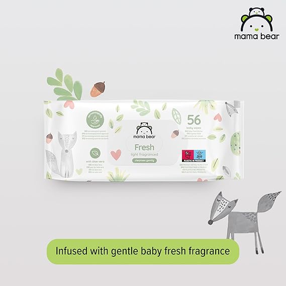 Madam Wellness Amazon Brand – Mama Bear Fresh Lightly Fragranced Baby Wipes, 1008 Count (18 Packs of 56) | Hypoallergenic & Dermatologically Tested | Gentle Wipes for Sensitive Baby Skin | Infused with Soothing Ingredients for Everyday Hygiene Secondary image