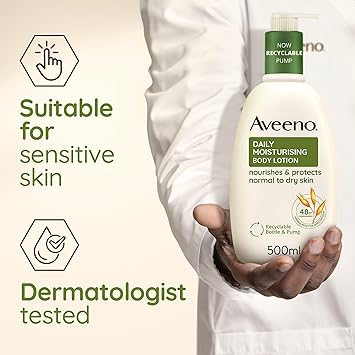 Madam Wellness Aveeno Daily Moisturising Body Lotion – 500ml with Soothing Oats & Rich Emollients | Fragrance - Free Hydration for Sensitive, Normal to Dry Skin | Nourishes & Protects Skin Barrier for Everyday Care - Lotions & Moisturizers - British D'sire