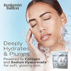 Madam Wellness Benjamin Button® Hydrolysed Collagen & Hyaluronic Acid Face Mask, Pack of 5 | Instant Plumping & Anti - Aging Korean Beauty Treatment | For All Skin Types | Enriched with Collagen & Hyaluronic Acid for Hydration & Skin Firmness - Face mask - British D'sire