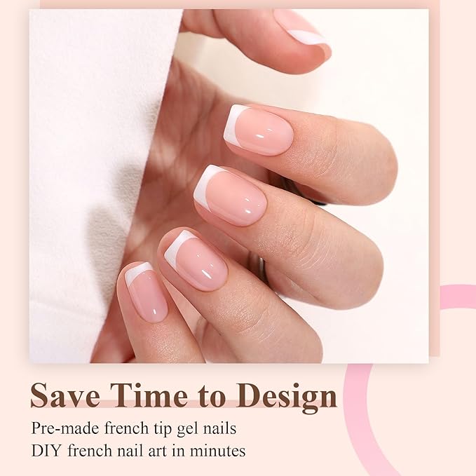 Madam Wellness DMQ French False Nails Kit – 120Pcs Short Square Press On Nails with Nail Glue | White Tip Full Cover Stick - On Fake Nails for Women | Easy French Nail Art & Manicure Decorations | Durable & Lightweight Design - French False Nails - British D'sire