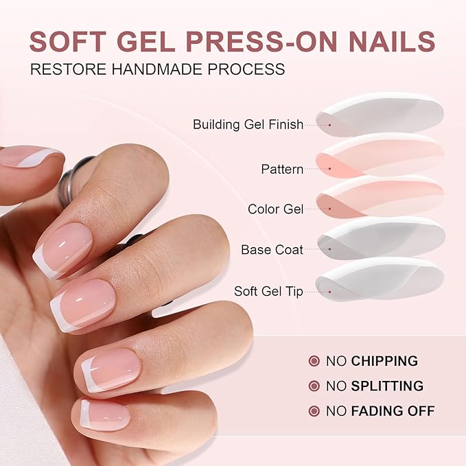 Madam Wellness DMQ French False Nails Kit – 120Pcs Short Square Press On Nails with Nail Glue | White Tip Full Cover Stick - On Fake Nails for Women | Easy French Nail Art & Manicure Decorations | Durable & Lightweight Design - French False Nails - British D'sire Main image