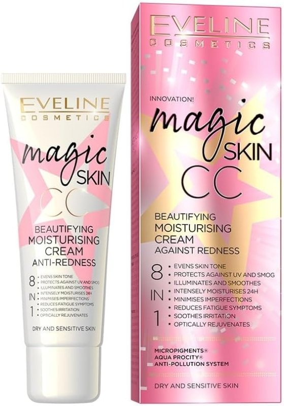 Madam Wellness Eveline Cosmetics Magic Skin CC Cream (50ml) - 8 - in - 1 Redness Corrector, Hydrates, Evens Skin Tone, Protects, with Hyaluronic Acid, 24k Gold, & Vitamin E - CC Cream - British D'sire Main image