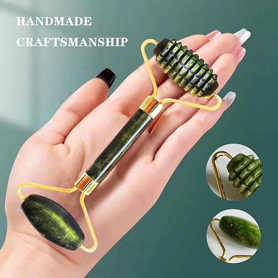 Madam Wellness GlowEase Jade Roller & Gua Sha Massage Set – Natural Green Stone Beauty Tools for Face, Neck & Body | Eye Puffiness Treatment, Skin Tightening, Anti - Aging Lymphatic Drainage | Reduce Wrinkles & Rejuvenate Complexion - Jade Roller - British D'sire