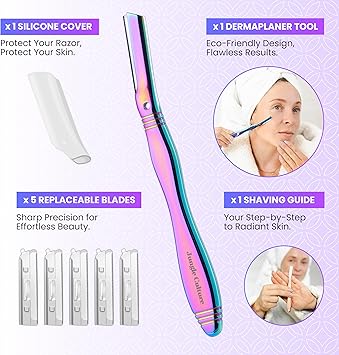 Madam Wellness Jungle Culture Dermaplane Razor – Zero - Waste Facial Razor for Eyebrow Shaping, Precision Exfoliation & Hair Removal | Rainbow Design for Radiant, Smooth Skin | Eco - Friendly Beauty Tool for Women & Men - Facial Razor - British D'sire