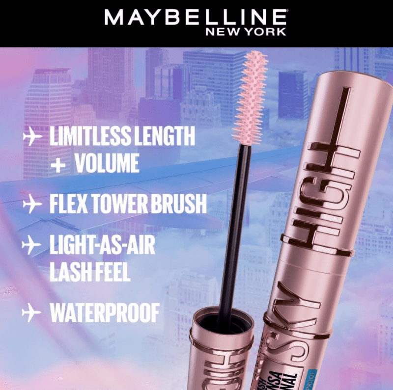 Madam Wellness Maybelline Lash Sensational Sky High Mascara 01 Black | Volumizing & Lengthening | Flake - Free Formula | Enriched with Bamboo Extract | Smudge - Proof | For All - Day Wear | Ideal for All Lash Types - Mascara - British D'sire