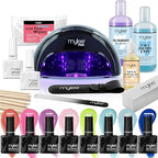 Madam Wellness Mylee The Full Works Gel Nail Polish LED Lamp Kit | 8 MYGEL Spring/Summer Colours, Top & Base Coat, Prep & Wipe, Gel Remover | PRO Salon Series Convex Curing Lamp (Black) | Perfect for At - Home Manicure Enthusiasts - Gel Nail Polish LED Lamp Kit - British D'sire