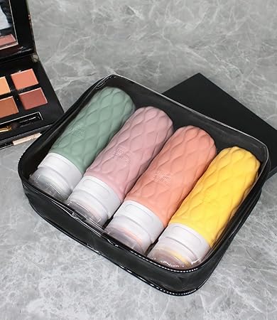 Madam Wellness PackEase Silicone Travel Bottles Set – 100ml Refillable Leakproof Squeeze Containers with Labels & Clear Bag | Travel Size Toiletries for Shampoo & Conditioner | Portable Holiday Essentials for Men & Women - Travel Bottles - British D'sire