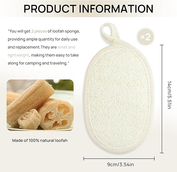 Madam Wellness PureBath Natural Loofah Sponge Set – 2 Pcs Exfoliating Body Scrubber with Back Brush | Gentle & Effective Bath Sponges for Women & Men | Promotes Smooth Skin, Natural Fibers for Deep Cleanse & Refreshing Bath Routine - Loofah - British D'sire
