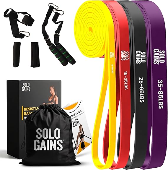 Madam Wellness Solo Gains Resistance Bands Set | 4 Levels Elastic Stretch Bands with Door Anchors, Handles & Protective Covers | Durable Physio Bands for Gym, Home Workouts & Rehabilitation Exercises - Sporting Goods - British D'sire