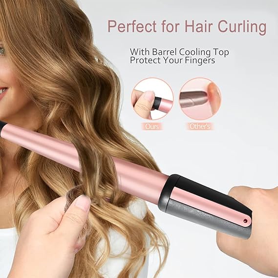Madam Wellness StyleEase 13 - 25MM Professional Hair Curling Wand – Tapered Ceramic Curling Iron with Heat - Resistant Glove | Rose Gold, Dual Voltage Curling Tool for Women | Effortless, Frizz - Free Curls & Healthy Shine - Hair Curling Wand - British D'sire