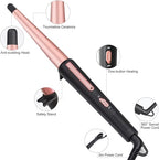 Madam Wellness StyleEase 13 - 25MM Professional Hair Curling Wand – Tapered Ceramic Curling Iron with Heat - Resistant Glove | Rose Gold, Dual Voltage Curling Tool for Women | Effortless, Frizz - Free Curls & Healthy Shine - Hair Curling Wand - British D'sire