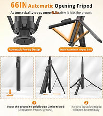 Madam Wellness TONEOF 66" Automatic Selfie Stick & Tripod, Black | Auto - Open Phone Stand with Magnetic Rechargeable Remote | 360° Rotatable & Stable Travel Tripod for iPhone/Android Users | Durable, Portable Design for Versatile Photography Needs - Selfie Sticks and Tripod - British D'sire
