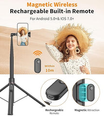 Madam Wellness TONEOF 66" Automatic Selfie Stick & Tripod, Black | Auto - Open Phone Stand with Magnetic Rechargeable Remote | 360° Rotatable & Stable Travel Tripod for iPhone/Android Users | Durable, Portable Design for Versatile Photography Needs - Selfie Sticks and Tripod - British D'sire
