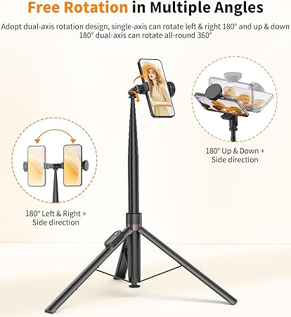 Madam Wellness TONEOF 66" Automatic Selfie Stick & Tripod, Black | Auto - Open Phone Stand with Magnetic Rechargeable Remote | 360° Rotatable & Stable Travel Tripod for iPhone/Android Users | Durable, Portable Design for Versatile Photography Needs - Selfie Sticks and Tripod - British D'sire