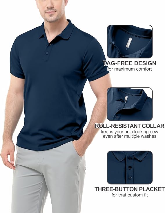 Maia 33,000ft Men’s Moisture - Wicking Golf Polo Shirt – Short Sleeve Quick - Dry Performance T-Shirt for Outdoor Sports, Tennis, and Work | Breathable and Comfortable Athletic Wear for Active Men - Polo Shirt Short Sleeve - British D'sire