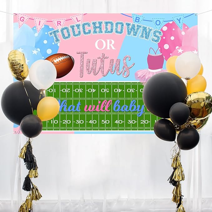 Maicaiffe Touchdowns or Tutus Backdrop Banner Decor - 6x4 ft Gender Reveal Photography Background Poster - Baby Shower Party Photography Prop Booth - Boy or Girl Party Decorations - British D'sire