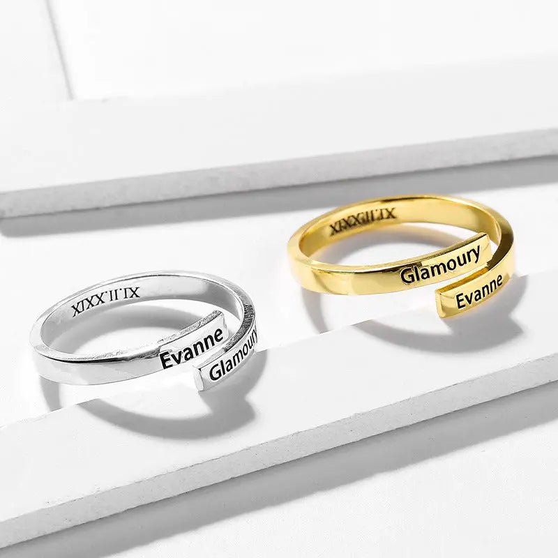Maiden Art - Sterling Silver 2 - Name Ring – Personalized Handcrafted - 18k Gold, Silver, or Rose Gold - Custom Engraving of Two Names Hypoallergenic - Suitable for Sensitive Skin - A Meaningful Gift for Loved Ones - ring - British D'sire Main image