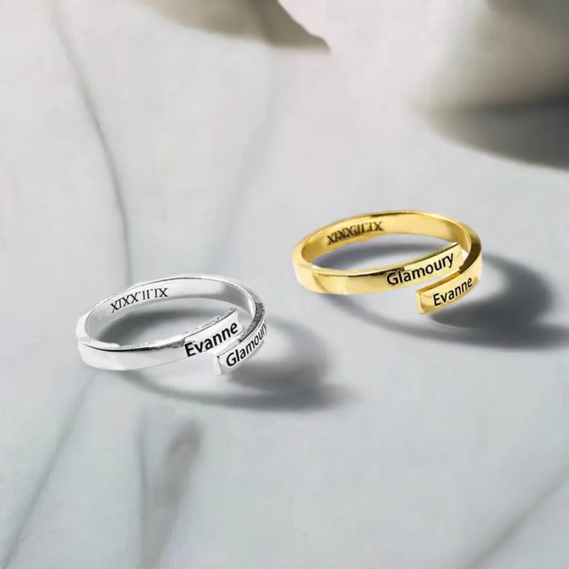 Maiden Art - Sterling Silver 2-Name Ring – Personalized Handcrafted-18k Gold, Silver, or Rose Gold -Custom Engraving of Two Names Hypoallergenic - Suitable for Sensitive Skin -A Meaningful Gift for Loved Ones - ring - British D'sire