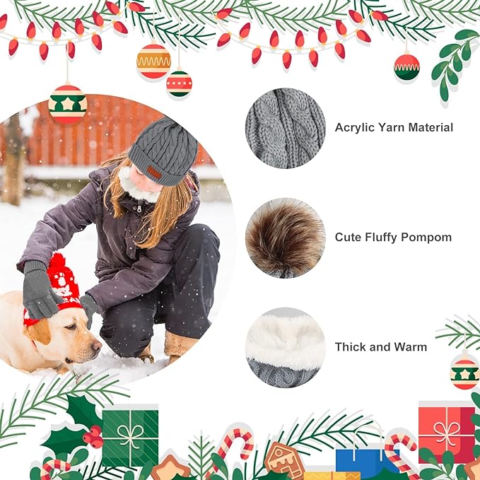 Makone Boys Hat Scarf and Gloves Set, Kids Winter Hat Scarf Gloves Set,for Girls Boys Warm Knitted Beanie Hats Snood Scarf and Gloves for Children - British D'sire
