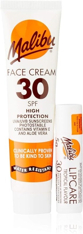 Malibu Duo Pack Sun Protection Face Cream and Lip Balm SPF 30 Water Resistant - British D'sire