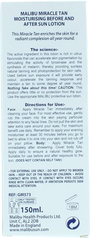 Malibu Sun Miracle Tan, Before and After Sun Lotion, Moisturising, 150ml - British D'sire