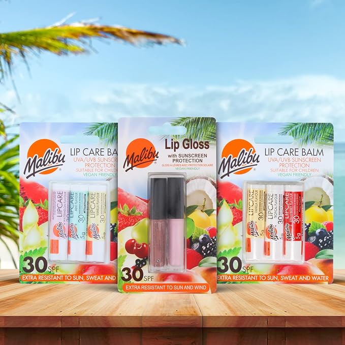 Malibu Sun SPF 30 Lip Balm Sunscreen, Watermelon, Mint and Vanilla, 3 x 5g (Pack of 3) - British D'sire Main image