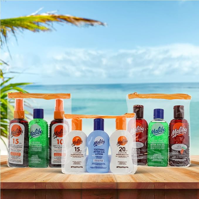 Malibu Sun Travel Essentials with Sun Cream Protection and After Sun Lotion, SPF 10 and 20, Multipack, 3 x 100ml - British D'sire Main image