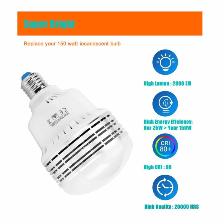 MANTOO PGL25 25W 230V 5500K 2990LM LED Light Bulb for Photography Lighting - British D'sire