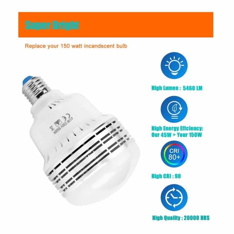 MANTOO PGL45 45W 230V 5500K 5460LM LED Light Bulb for Photography Lighting - British D'sire