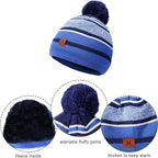 MaoXinTek Kids Winter Beanie Hat Warm Knitted Cap Scarf Gloves Set with Double Layer Fleece Lining for Boys Girls Aged 3 - 6 - British D'sire