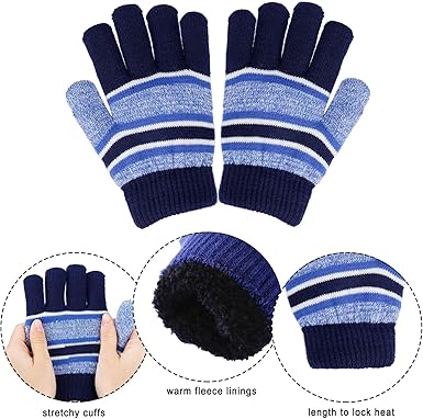 MaoXinTek Kids Winter Beanie Hat Warm Knitted Cap Scarf Gloves Set with Double Layer Fleece Lining for Boys Girls Aged 3 - 6 - Kids Headwear - British D'sire