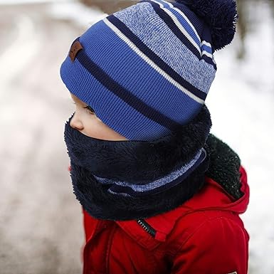 MaoXinTek Kids Winter Beanie Hat Warm Knitted Cap Scarf Gloves Set with Double Layer Fleece Lining for Boys Girls Aged 3 - 6 - Kids Headwear - British D'sire