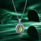 Mara S925 Sterling Silver Natural Peridot Halo Pendant Necklace – 6x8mm August Birthstone - Necklaces & Pendants - British D'sire
