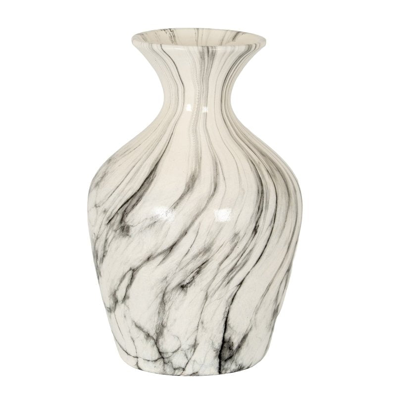 Marble Effect Ellipse Large Vase - White Glass Decorative Vase - Vases - British D'sire