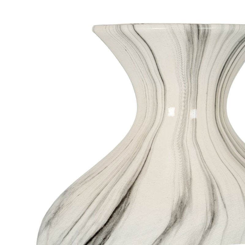 Marble Effect Ellipse Large Vase - White Glass Decorative Vase - Vases - British D'sire