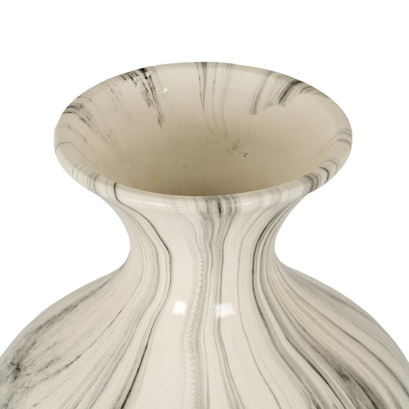 Marble Effect Ellipse Large Vase - White Glass Decorative Vase - Vases - British D'sire