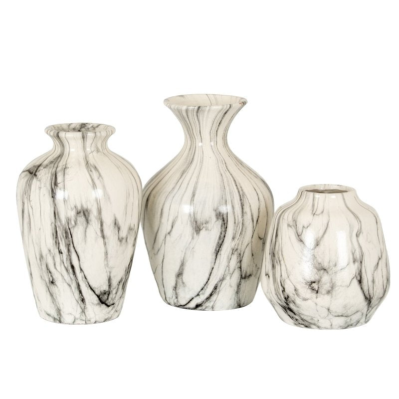 Marble Effect Olpe Vase - White Ceramic Decorative Vase - Vases - British D'sire
