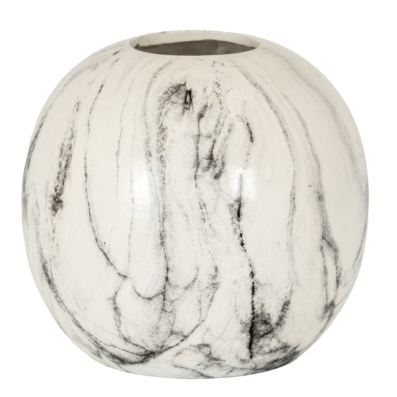Marble Effect Pudding Vase - White Ceramic Decorative Vase - Vases - British D'sire