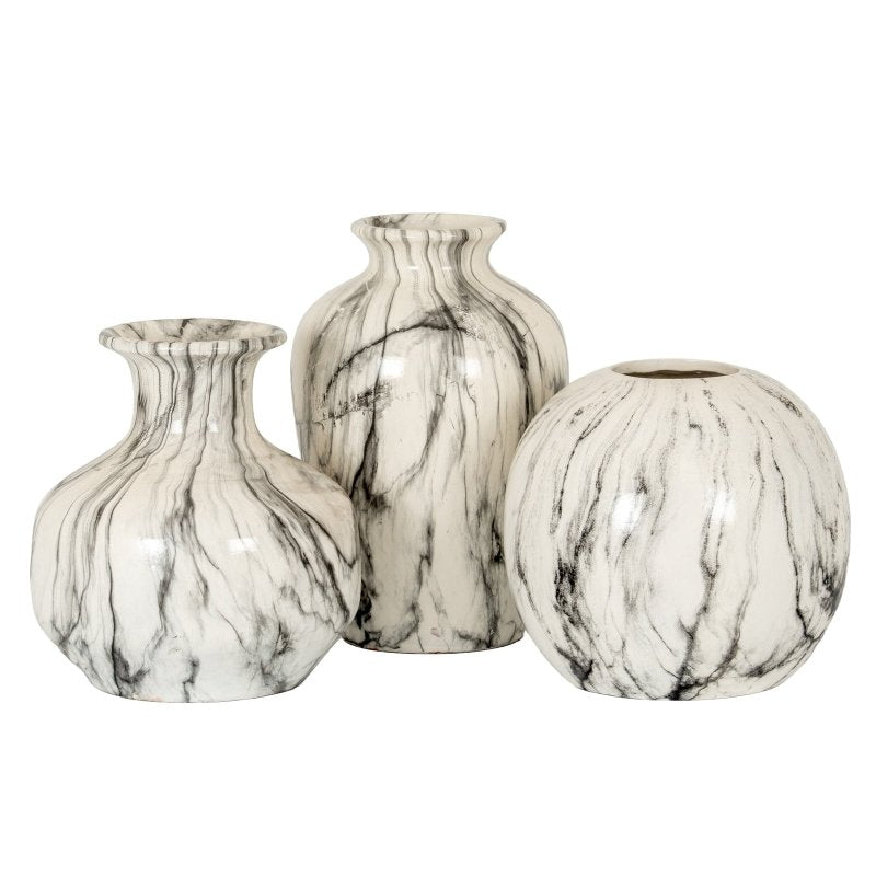 Marble Effect Pudding Vase - White Ceramic Decorative Vase - Vases - British D'sire