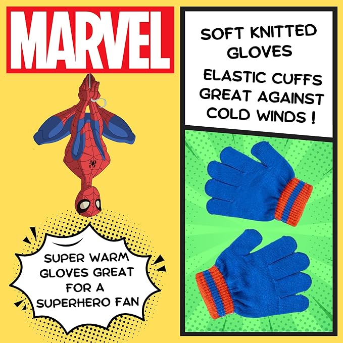 Marvel Boys Avengers Bobble Hat + Snood Scarf + Gloves Set Winter 3 Piece Set Kids Gift - British D'sire