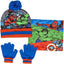 Marvel Boys Avengers Bobble Hat + Snood Scarf + Gloves Set Winter 3 Piece Set Kids Gift - British D'sire