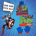 Marvel Boys Avengers Bobble Hat + Snood Scarf + Gloves Set Winter 3 Piece Set Kids Gift - Kids Headwear - British D'sire