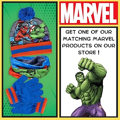 Marvel Boys Avengers Bobble Hat + Snood Scarf + Gloves Set Winter 3 Piece Set Kids Gift - Kids Headwear - British D'sire