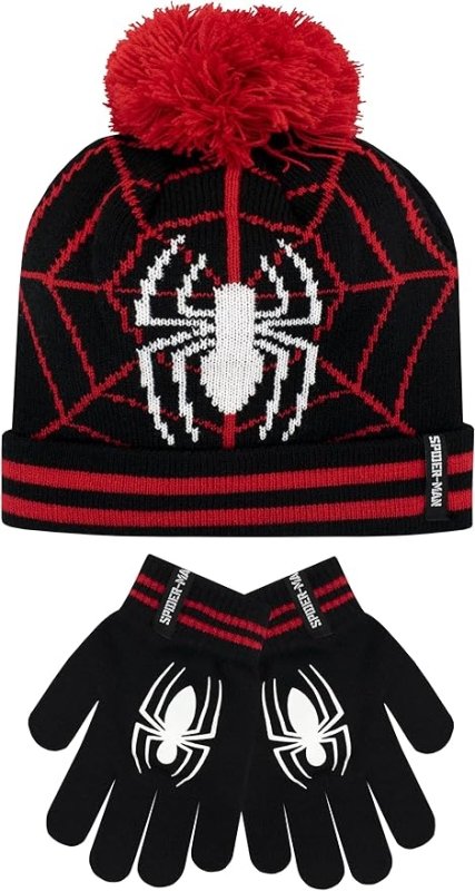 Marvel Kids Winter Hat and Gloves Set Spiderman Black One Size - British D'sire