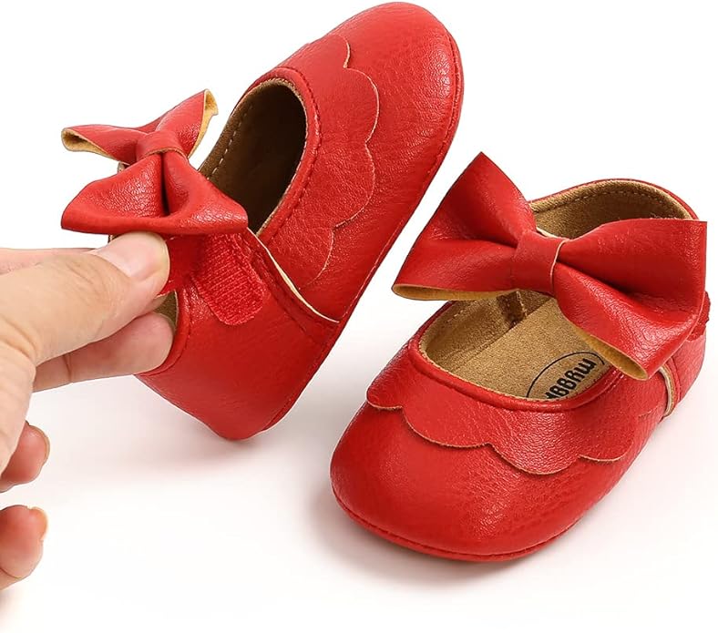 MASOCIO Baby Girls Mary Jane Shoes Infant Bow Princess Anti - Slip Soft Sole Prewalker Shoes - British D'sire Main image
