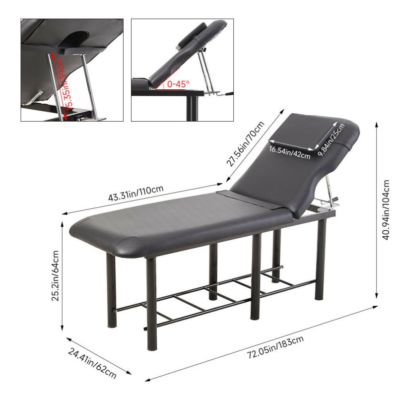 Massage Bed for Physical Therapy Spa Facial with Adjustable Backrest, Black - Massage Bed - British D'sire