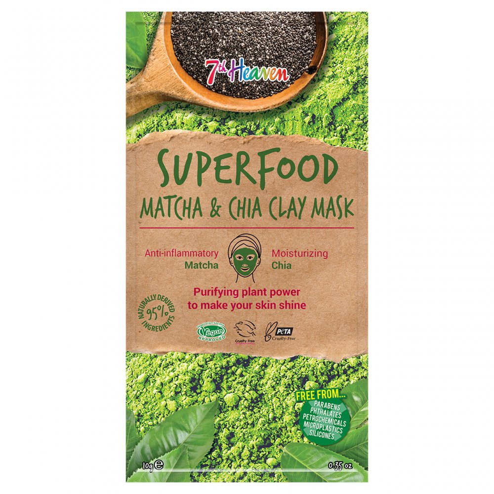 7th Heaven Superfood Matcha and Chia Clay Face Mask with Anti-oxidant Matcha and Moisturising Chia to Cleanse and Purify Skin - Ideal for All Skin Types Main image