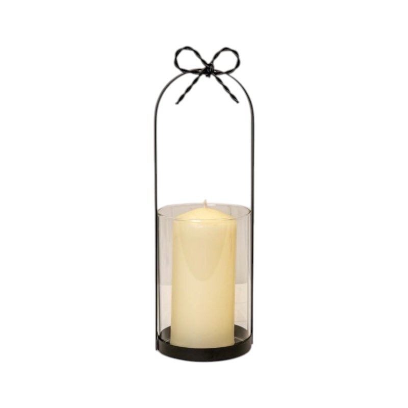 Medium Black Metal Candle Holder with Bow - Candle Holder - British D'sire